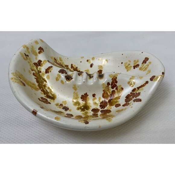 Vintage Handcrafted Ceramic Ashtray Splatter Glaze Brown Gold Earthy 4 Notches - Picture 8 of 15